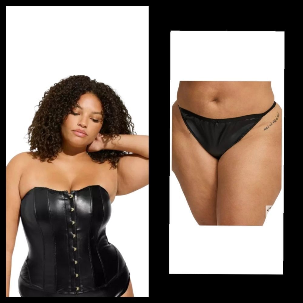 0X 12W Torrid Large Black Pleather Panty Set Lingerie Pinup Plussize Sweetheart